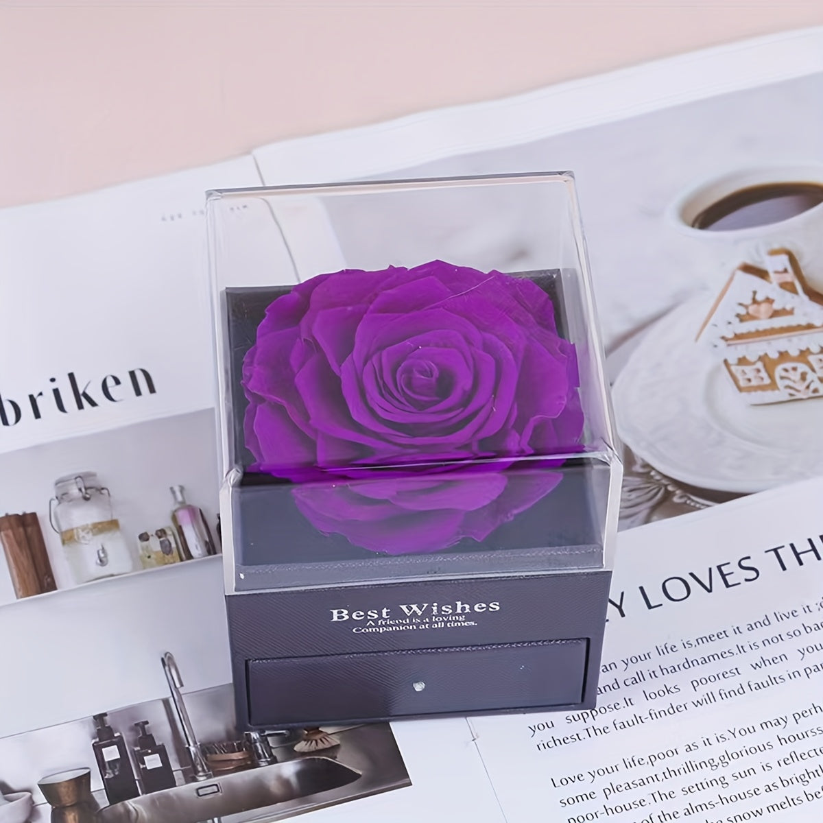 Damen Schmuckset Herz Halskette mit Anhänger 'Mom I Love You' und Geschenkbox mit Ewiger Rose – Elegantes Muttertagsgeschenk