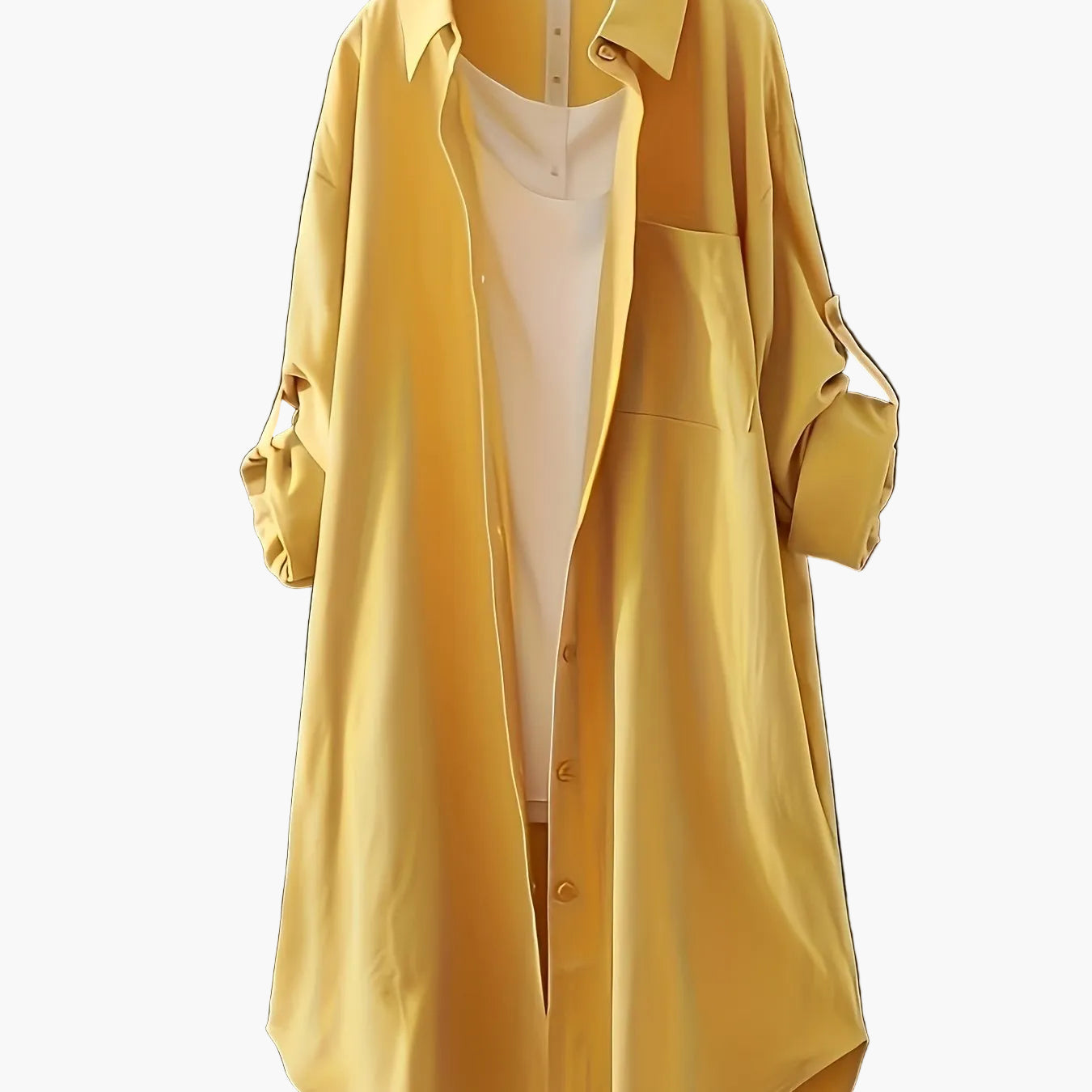 Dame langærmet skjortekjole med knaplukning – afslappet oversize-stil til forår og sommer
