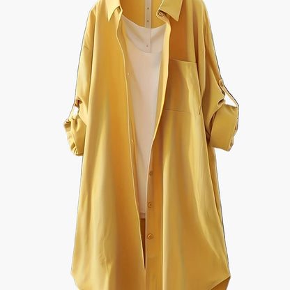 Dame langærmet skjortekjole med knaplukning – afslappet oversize-stil til forår og sommer