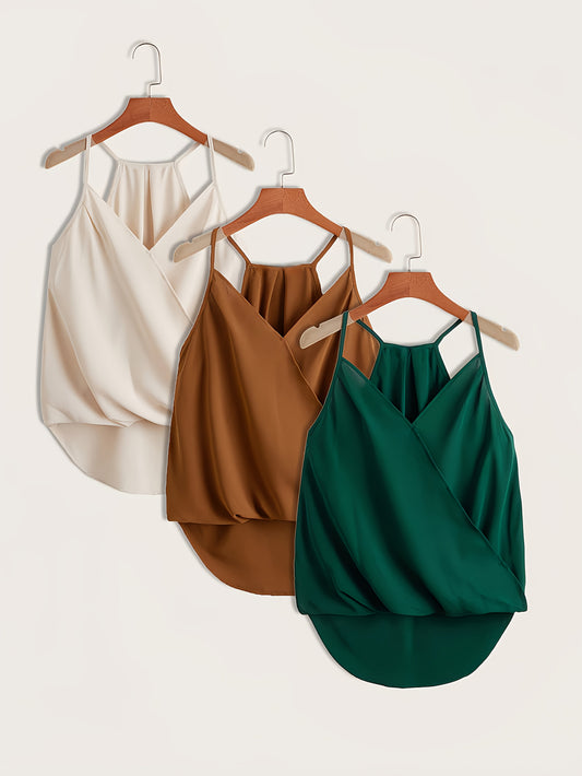 Damen Überlappende Drapierte Halter Bluse – Elegante Ärmellose Bluse für Alltag und Büro