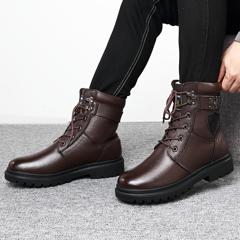 Herren Schnürstiefel Profilsohle in Schwarz und Braun