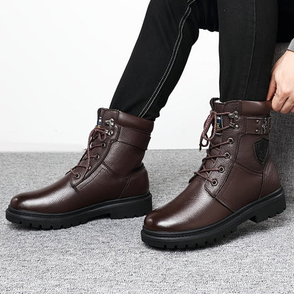 Herren Schnürstiefel Profilsohle in Schwarz und Braun