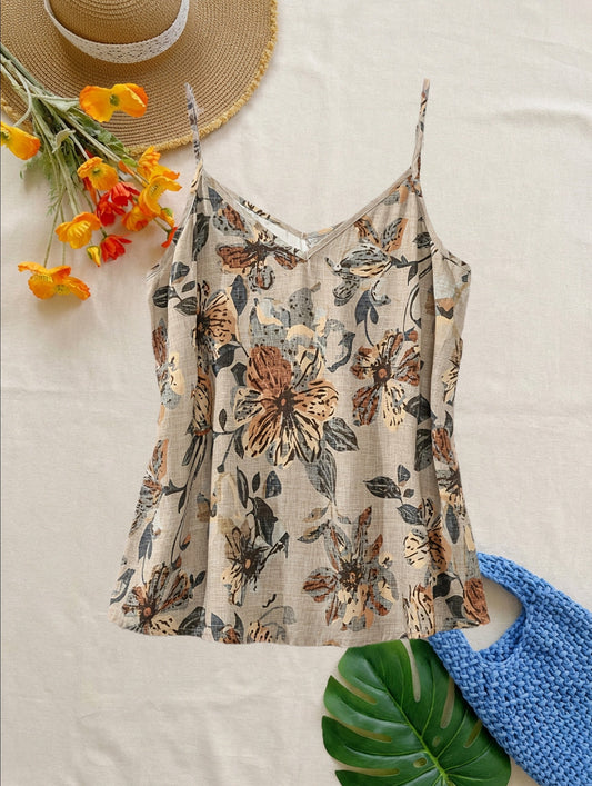 Top de flores para mujer con escote en V y tirantes finos – Veraniego, elegante, ideal para tiempo libre y vacaciones