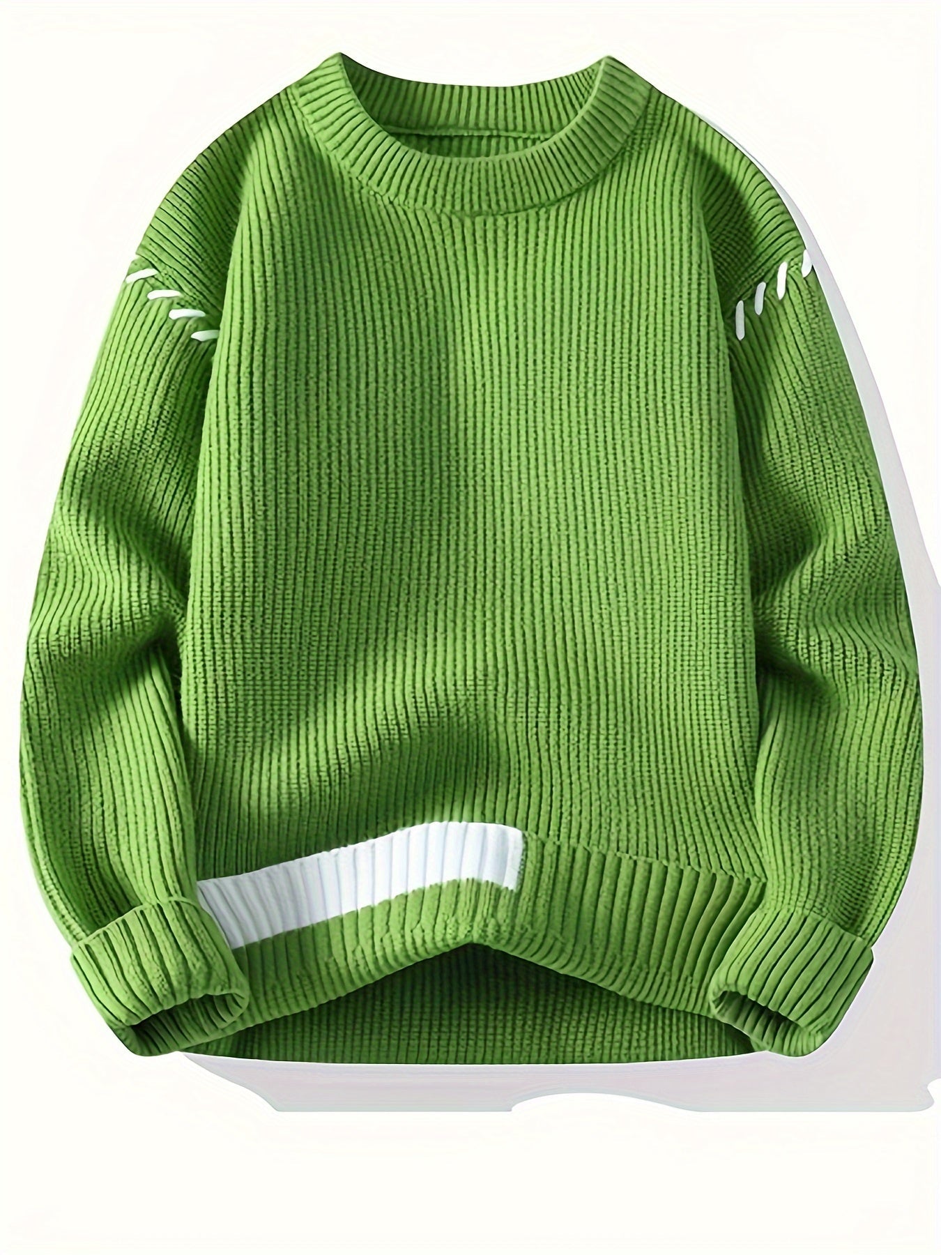 Unisex Strickpullover mit Rundhalsausschnitt und Kontraststreifen-Details, Langarm