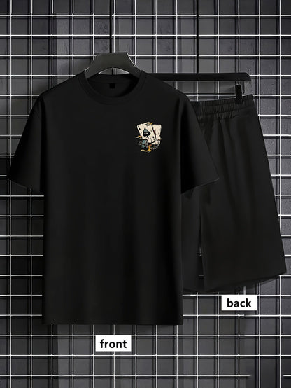 Ensemble t-shirt et short décontracté homme avec imprimé cartes – Tenue d'été pour se détendre