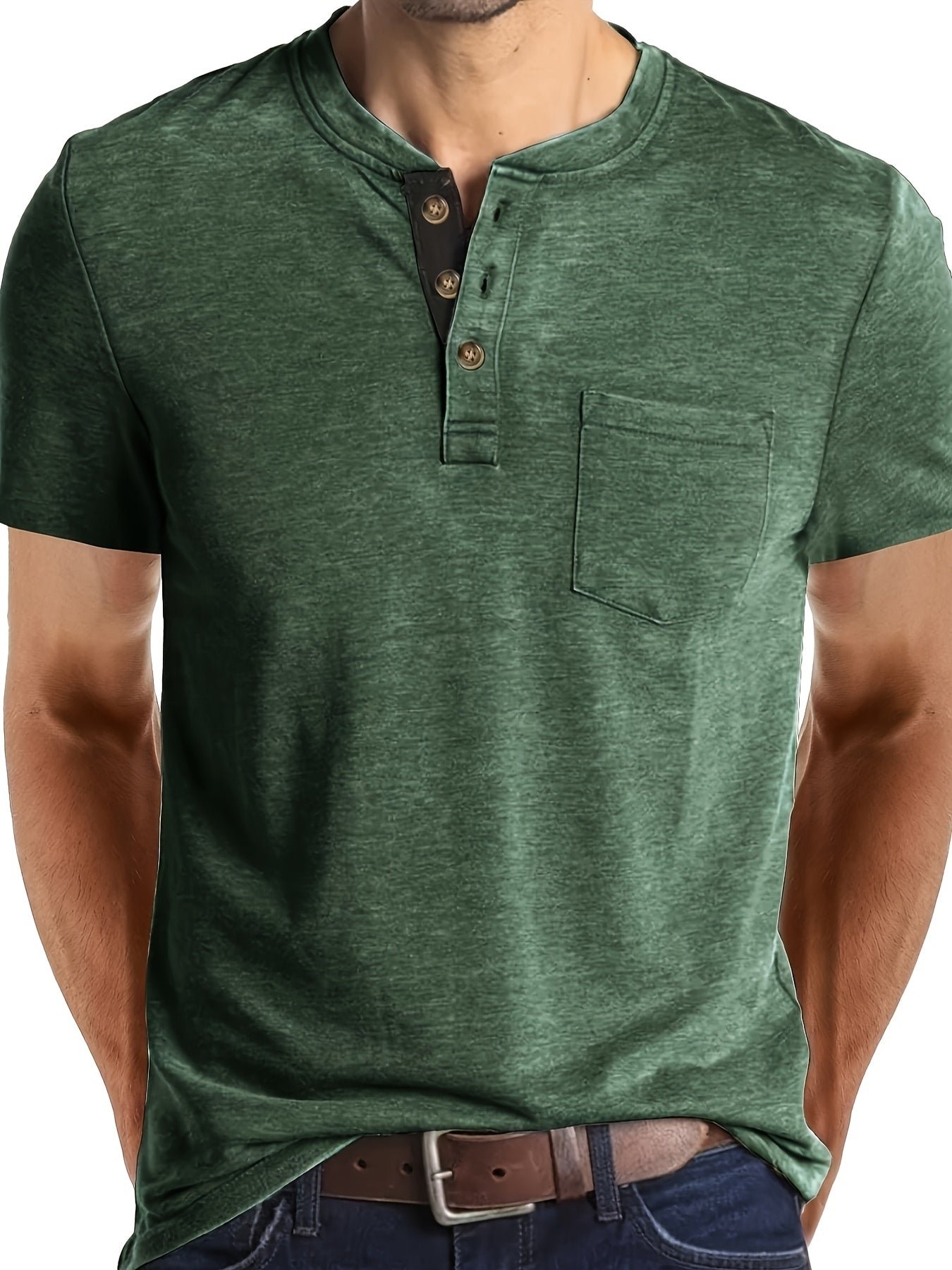 Camiseta Henley para hombre con botonadura y bolsillo en el pecho – Camiseta casual de manga corta para uso diario y tiempo libre