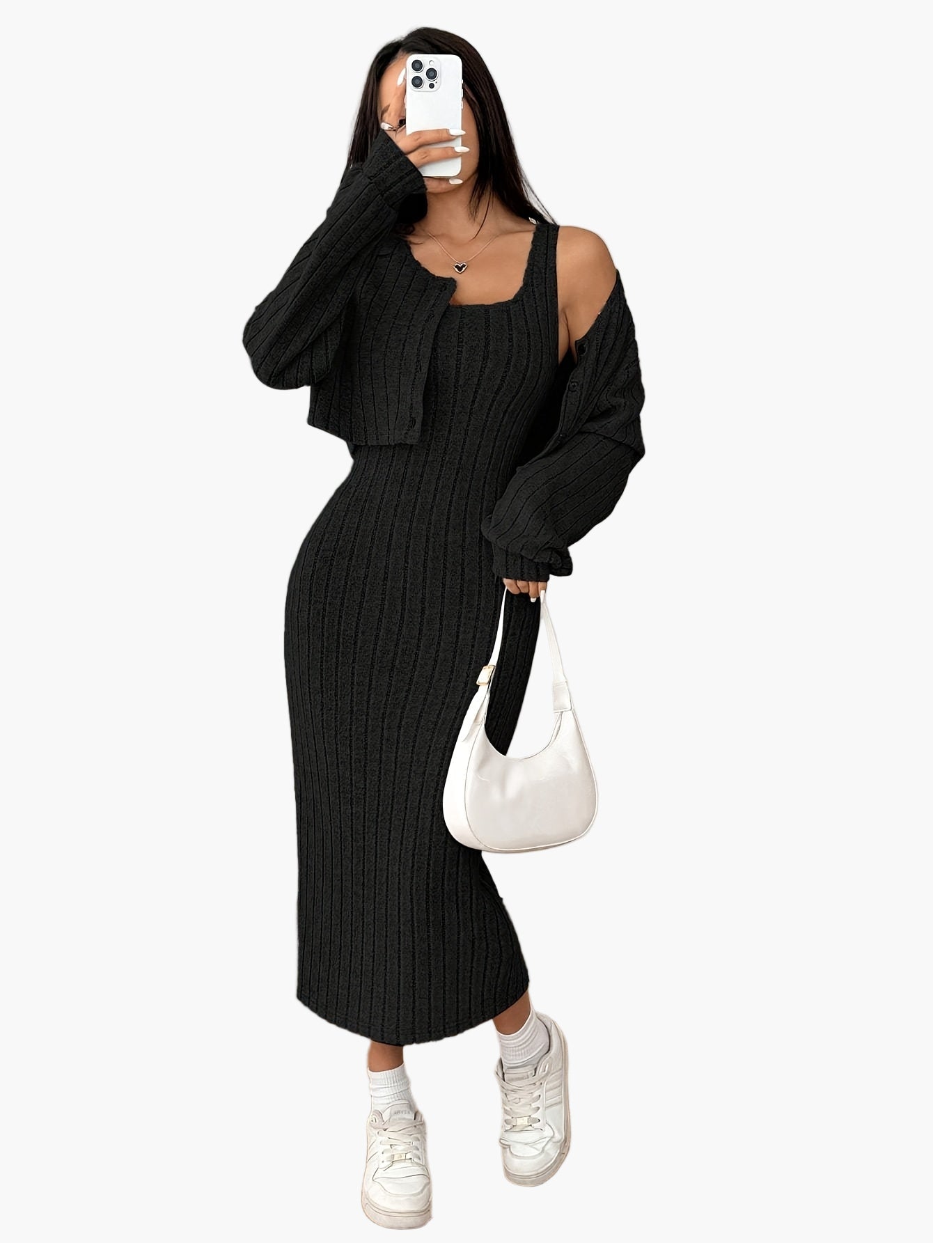 Set Completo Donna in Maglia – Elegante Motivo a Costine, Ideale per Quotidiano & Ufficio