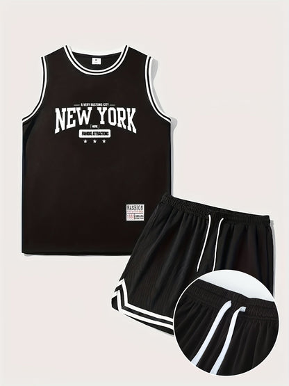 Herren Sport-Basketball-Set New York Print – Trainingsanzug für Fitness & Freizeit