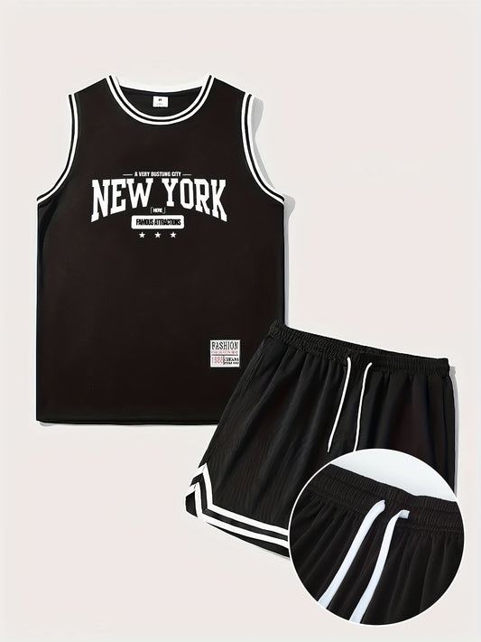 Set sportivo da basket uomo con stampa New York – Tuta da allenamento per fitness e tempo libero