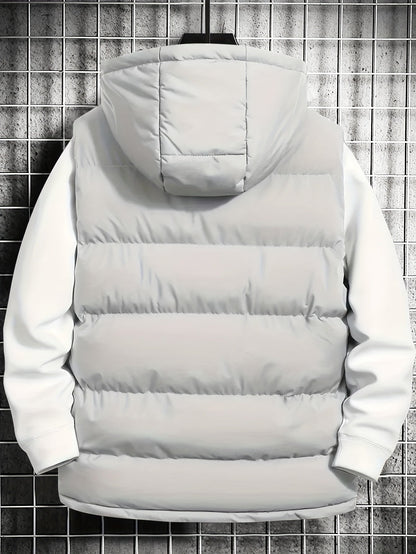 Herren Puffer-Weste mit Kapuze, gesteppt, schwarz