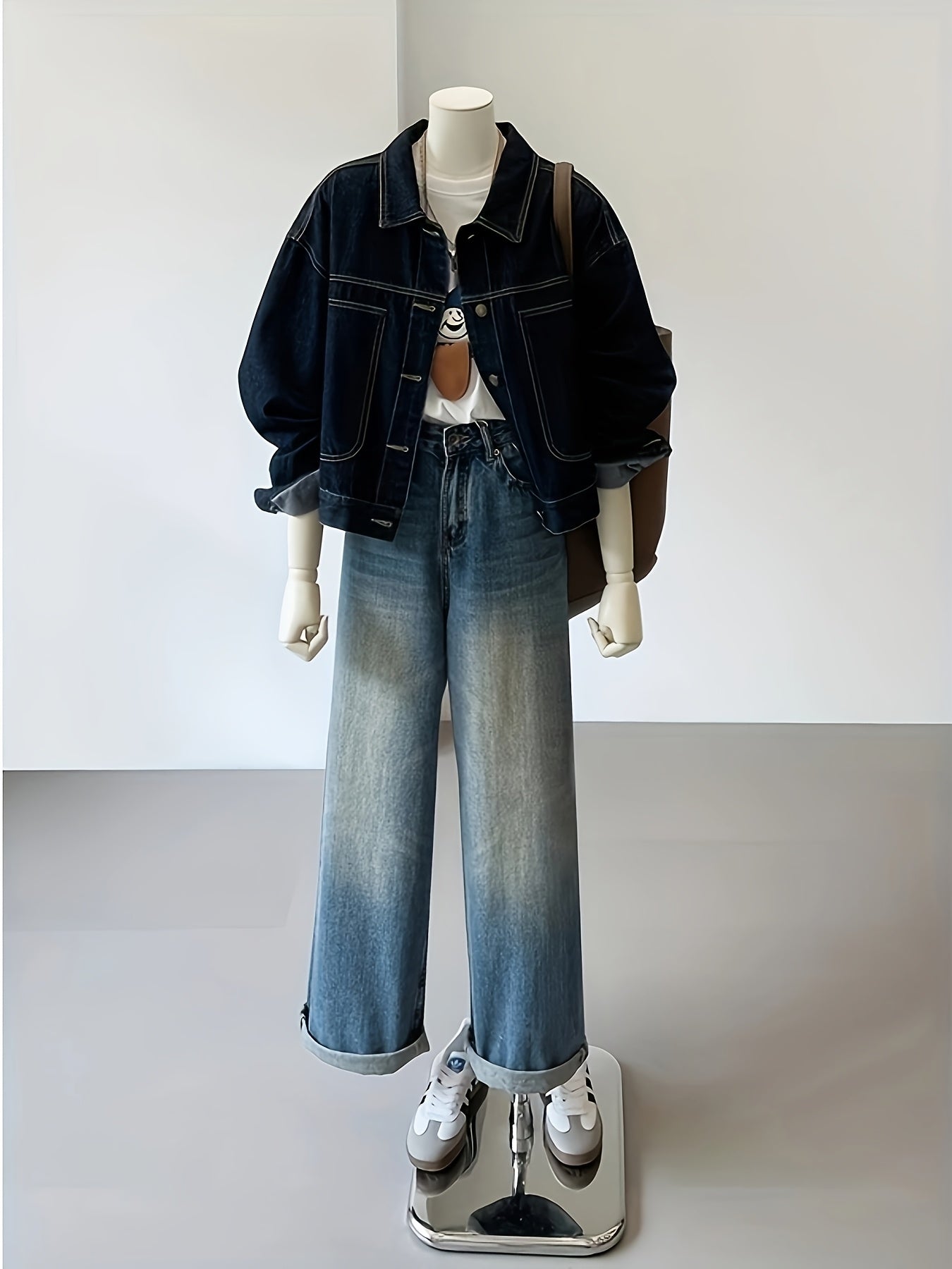 Jeansjacke Damen Blau Übergröße Kurzer Schnitt