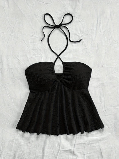 Top Babydoll de tirantes para mujer en estilo vintage – Top veraniego juguetón con bordado para tiempo libre y vacaciones
