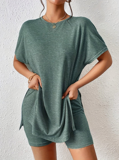 Damen Lounge Set Kurzarmshirt und Shorts – Elegantes Freizeit Outfit für Zuhause & Alltag