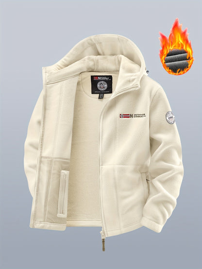 Chaqueta polar de exterior para hombre con capucha – Forro cálido, cierre de cremallera, bolsillo en el pecho