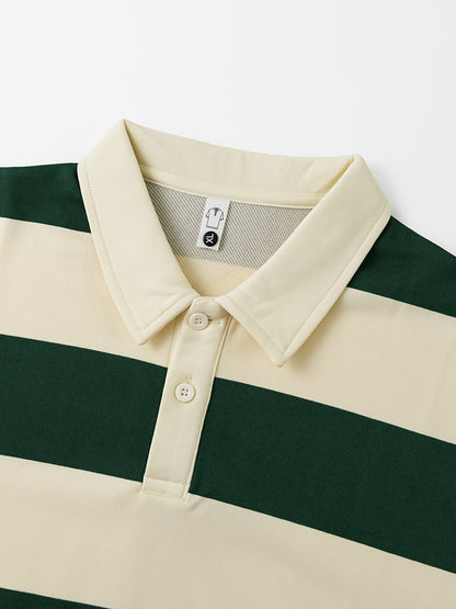Gestreiftes Langarm Polo-Sweatshirt mit Kragen und Bündchen