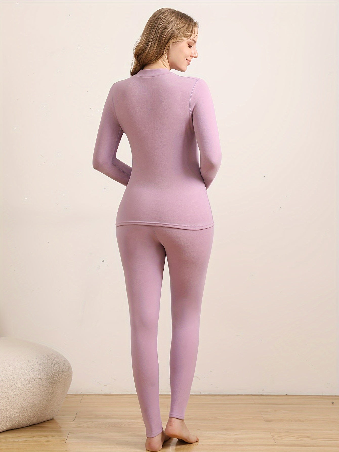 Damen Thermounterwäsche Set Warm Fleece Futter Rollkragen Top & Leggings