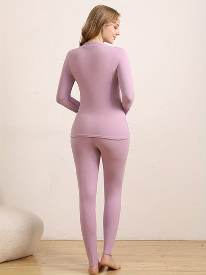 Damen Thermounterwäsche Set Warm Fleece Futter Rollkragen Top & Leggings
