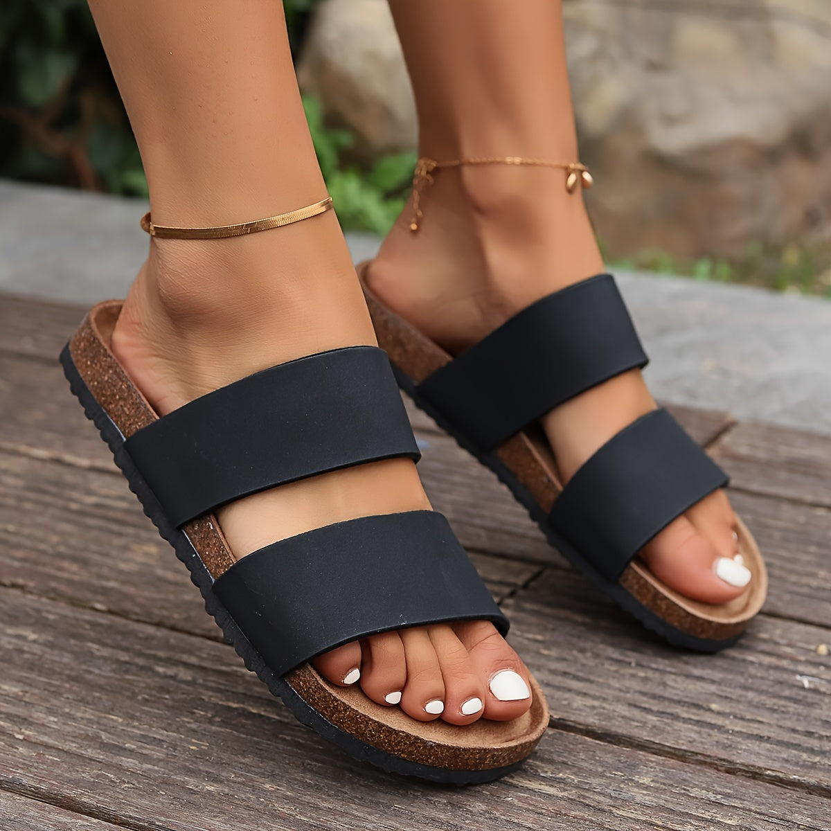 Sandales confort pour femmes à double bride – Mules d'été confortables pour loisirs et quotidien
