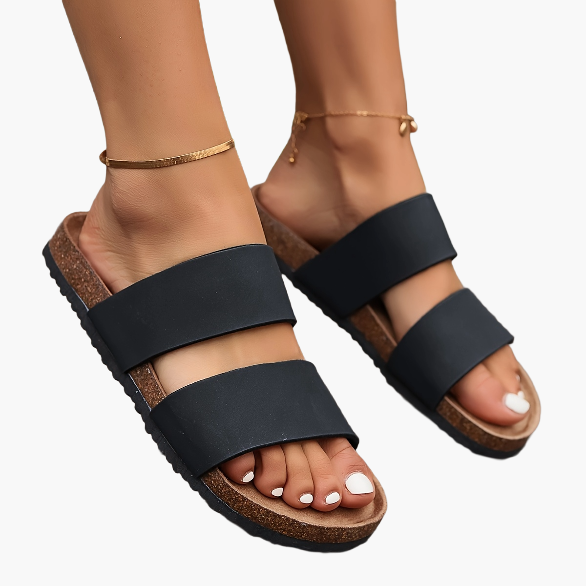 Sandales confort pour femmes à double bride – Mules d'été confortables pour loisirs et quotidien