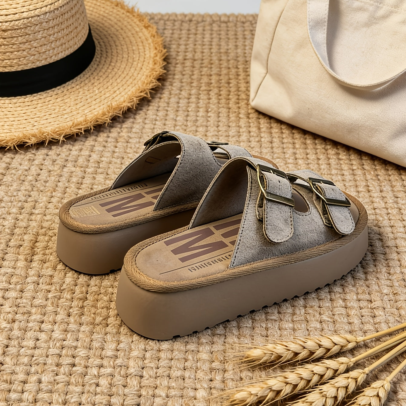 Sandalias de plataforma para mujer con doble correa y hebillas – Zapatos casuales de moda para el verano