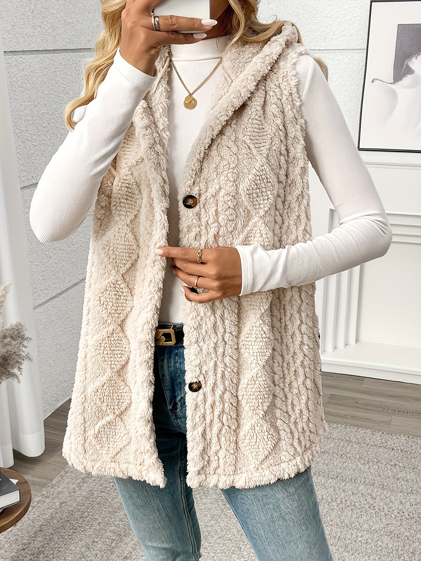 Gilet en maille élégant pour femme avec capuche et boutons – Parfait pour les loisirs et le quotidien