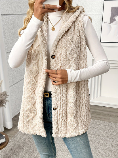 Gilet en maille élégant pour femme avec capuche et boutons – Parfait pour les loisirs et le quotidien