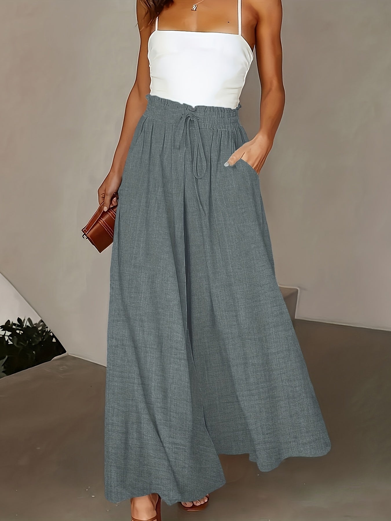 Pantaloni palazzo a vita alta da donna con cintura a fiocco – Stile elegante casual per tutti i giorni e ufficio