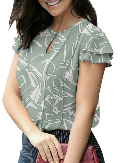 Dames elegante blouse met ruches voor kantoor en vrije tijd – korte mouwen, modern, ideaal om uit te gaan