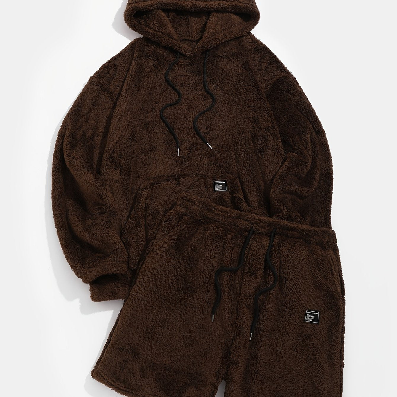 Plüsch Hoodie & Shorts Set mit Bärenohren, Braun
