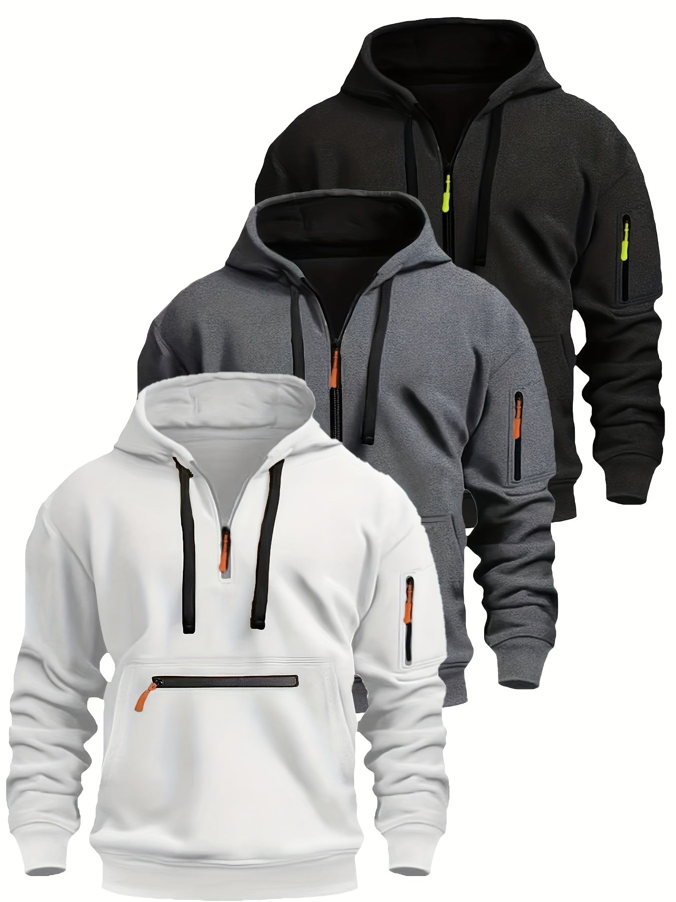 Felpa unisex con cappuccio, mezza zip e tasche con cerniera