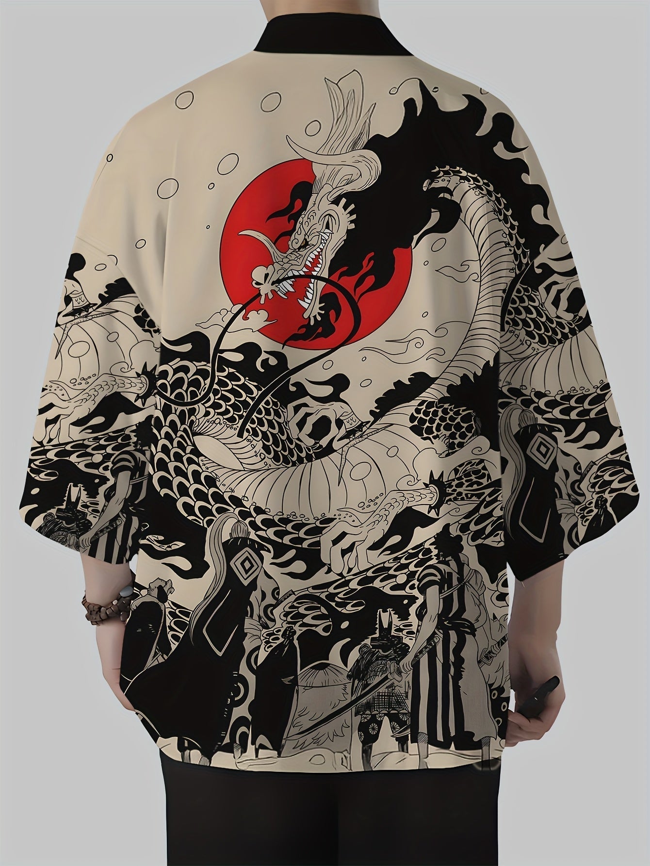 Herren Kimono Cardigan mit asiatischem Drachenmuster – Streetwear Mantel offen, stilvolles Freizeit-Outfit