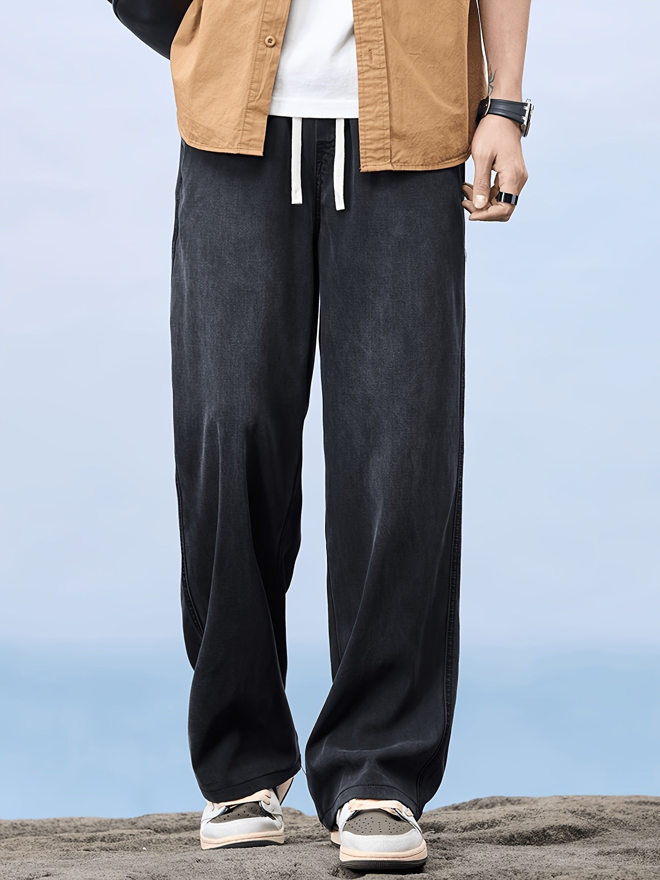 Herren Weite Jeans mit Kordelzug – Lässiger Straight-Leg Style für Freizeit und Alltag