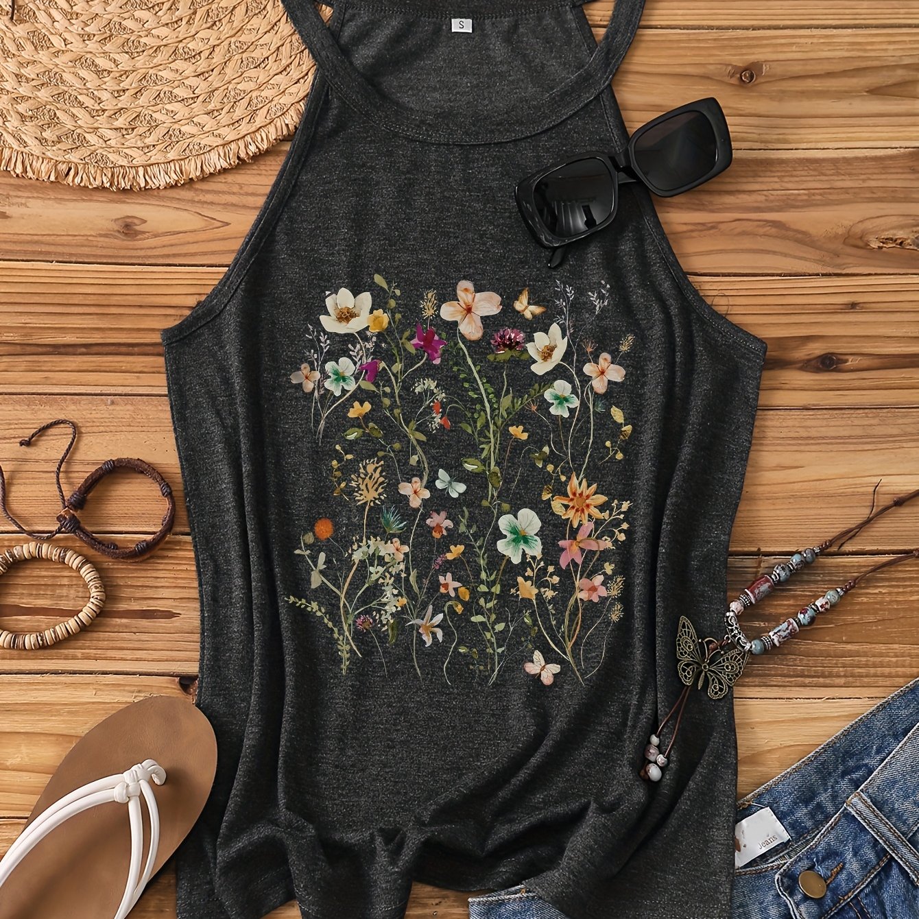 Débardeur femme à motif floral dans un style estival décontracté – Idéal pour les loisirs et les vacances
