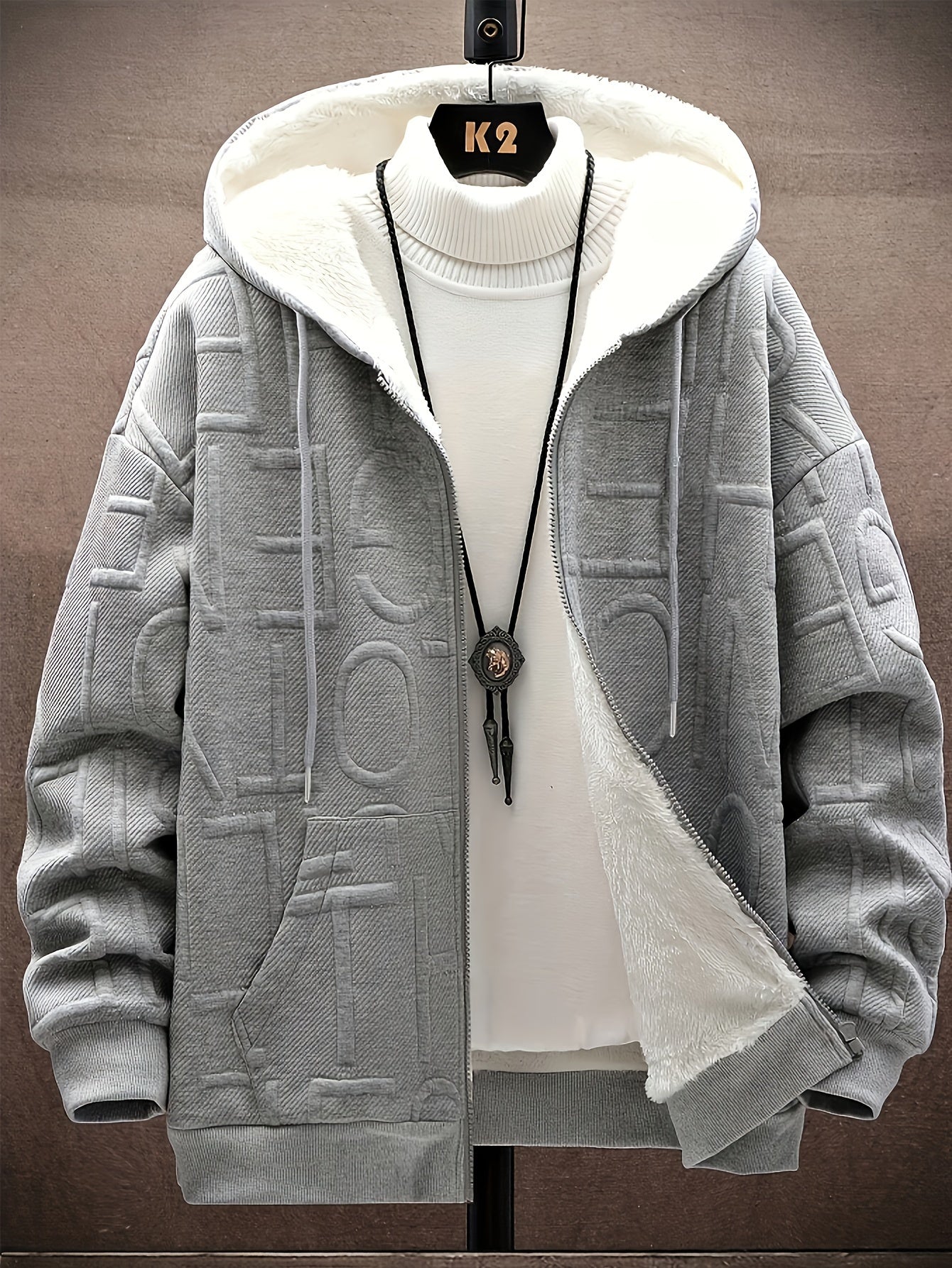 Unisex vinterhoodie-jakke med lynlås, foret, struktureret look, til mænd og kvinder