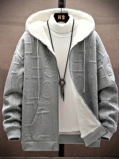 Unisex vinterhoodie-jakke med lynlås, foret, struktureret look, til mænd og kvinder