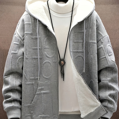 Unisex vinterhoodie-jakke med lynlås, foret, struktureret look, til mænd og kvinder