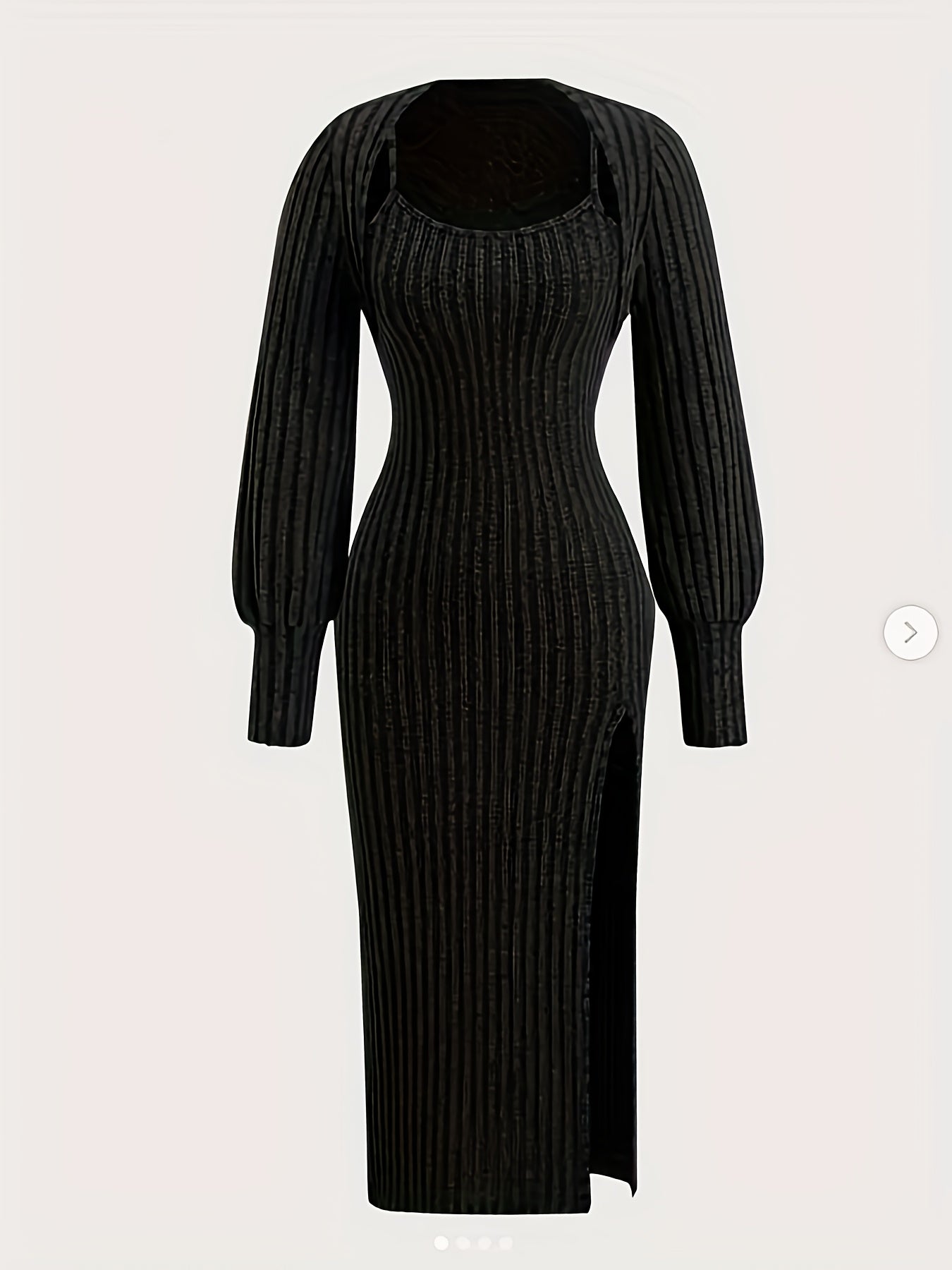 Damen Geripptes Midikleid mit Spaghettiträgern und Kurzpullover-Set
