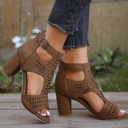 Dames sandalen met blokhak, cut-out design en open teen – modieuze schoenen voor dagelijks gebruik