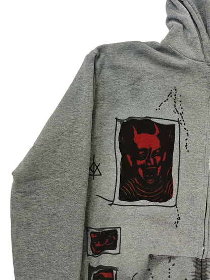 Hoodie mit Reißverschluss und Grafikprints, Grau