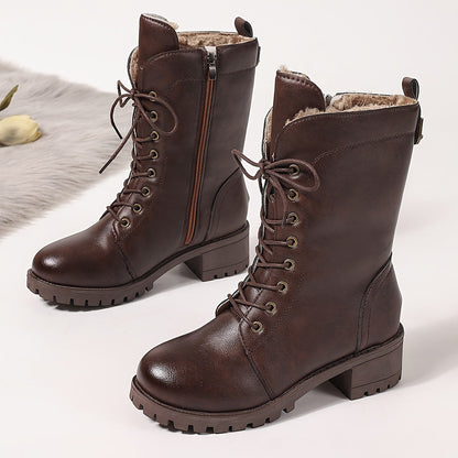 Braune Schnürstiefel mit Futter und Reißverschluss