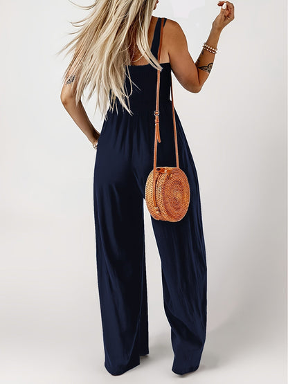 Mono elegante de mujer con parte superior fruncida y pierna ancha – Perfecto para primavera y verano