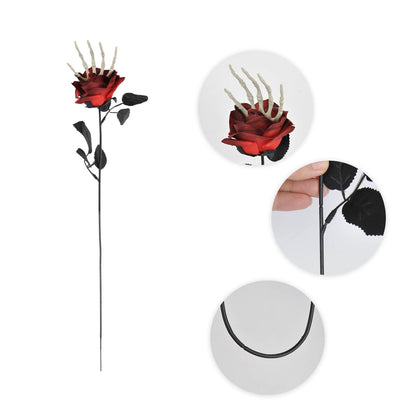 Decorazione di Halloween Rose artificiali con mano scheletro – Decorazione spaventosa per feste di Halloween