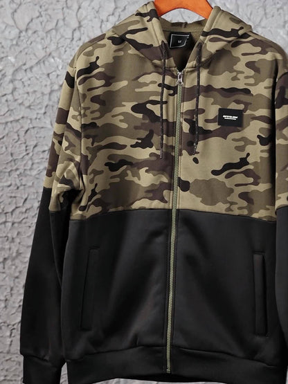 Chándal de hombre de camuflaje, chaqueta con capucha y pantalón, conjunto de dos piezas