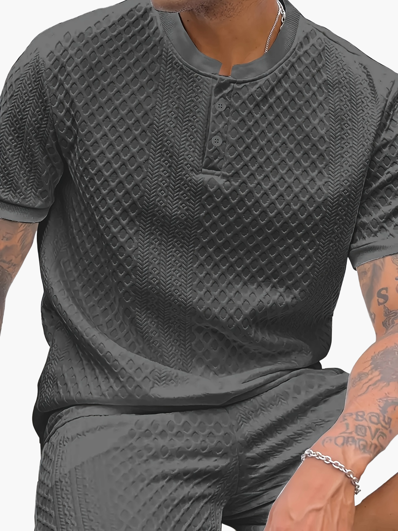 Herren Sommer Set mit Strukturmuster – Freizeit Kurzarm Shirt und Shorts für Alltag und Urlaub