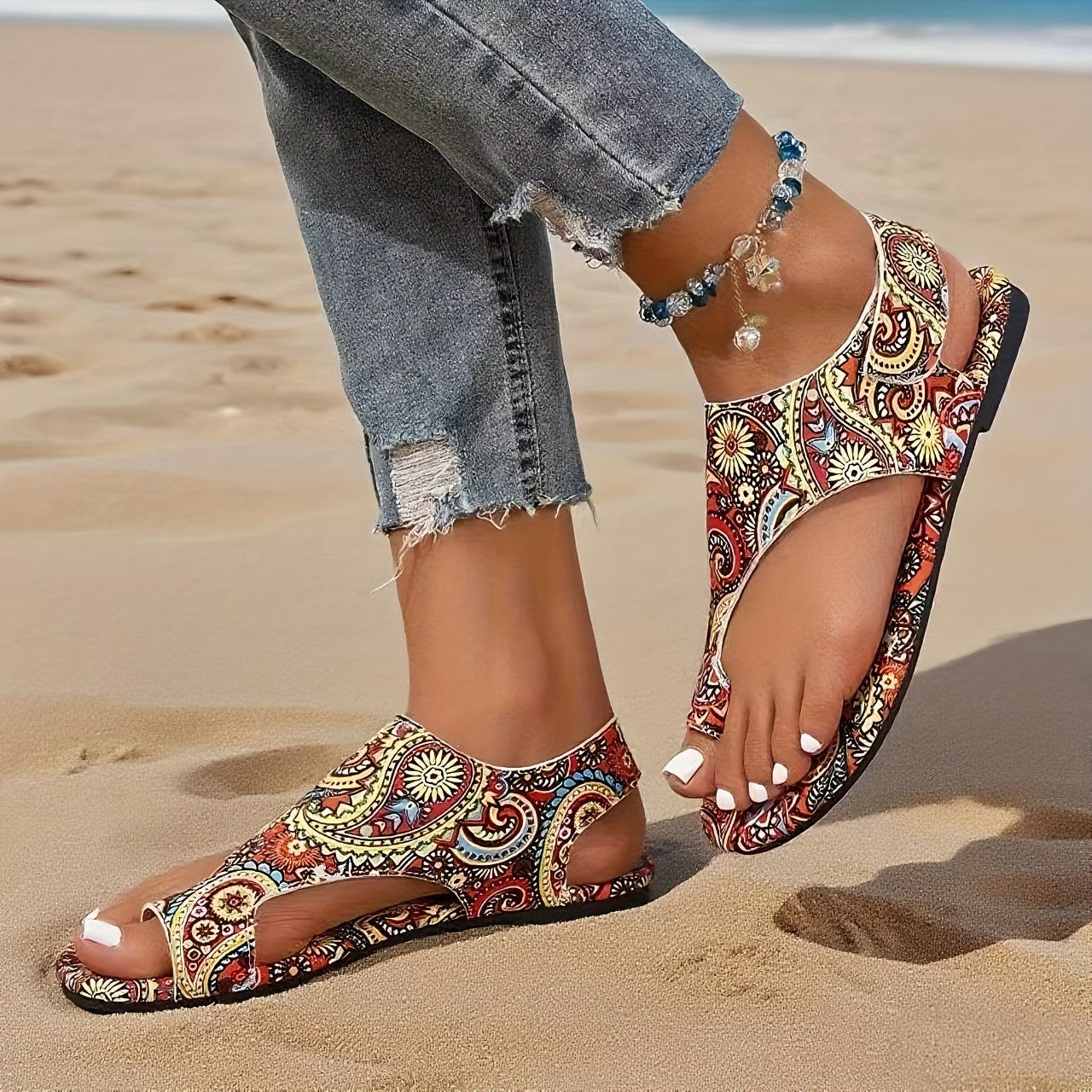 Sandales femme style bohème plage tribal – chaussures d'été décontractées