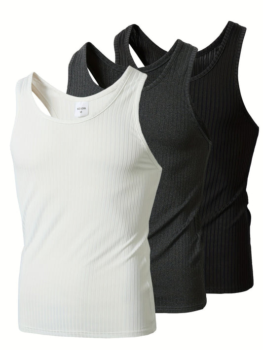 Camisetas sin mangas deportivas de canalé para hombre en pack de 3 – Look clásico sin mangas para fitness y tiempo libre
