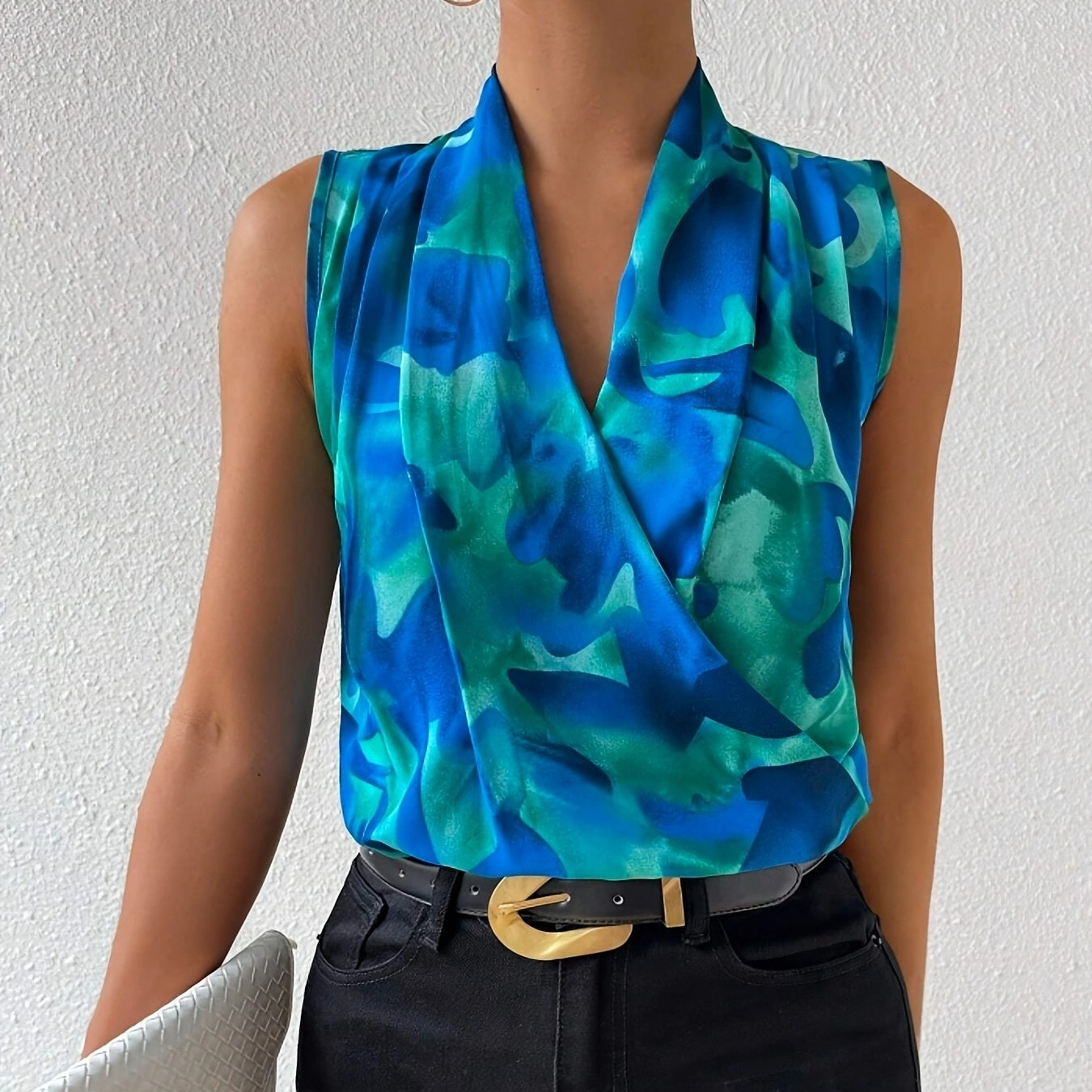 Damen Wickelbluse ohne Ärmel für Business und Freizeit – Elegantes, Modernes Design