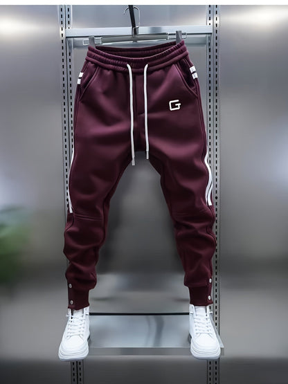 Pantaloni da jogging da uomo sportivi con bande laterali, coulisse e bottoni in vita