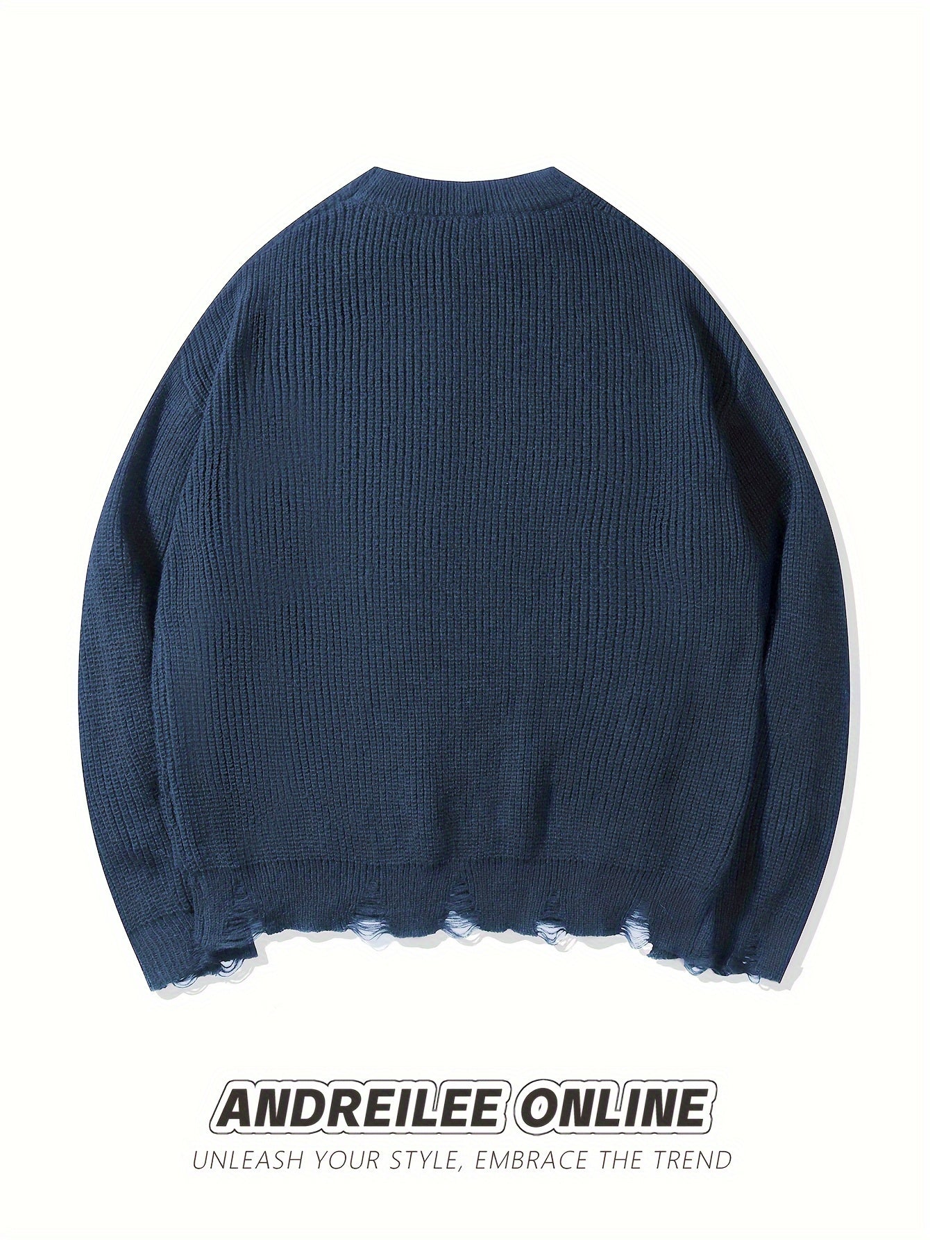 Unisex Strickpullover mit Kreuzstich-Detail und zerrissenem Saum
