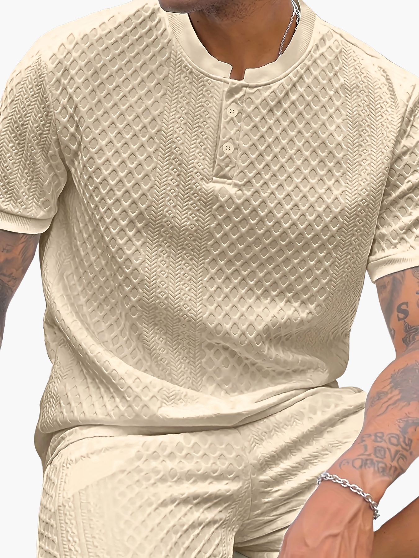 Herren Sommer Set mit Strukturmuster – Freizeit Kurzarm Shirt und Shorts für Alltag und Urlaub